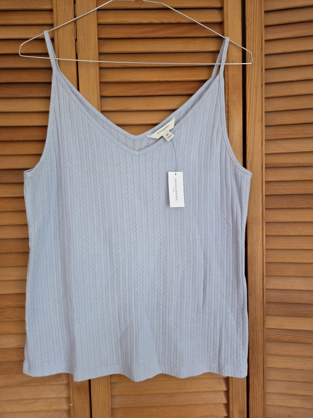 Banana Republic Light Blue Ribbed V-Neck Spaghetti Strap Tank Top - Women Medium